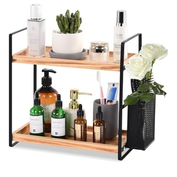 2-Tier Acacia Wood Countertop Organizer for Makeup/ Vanity/ Bathroom/ Kitchen - Picture 1 of 11
